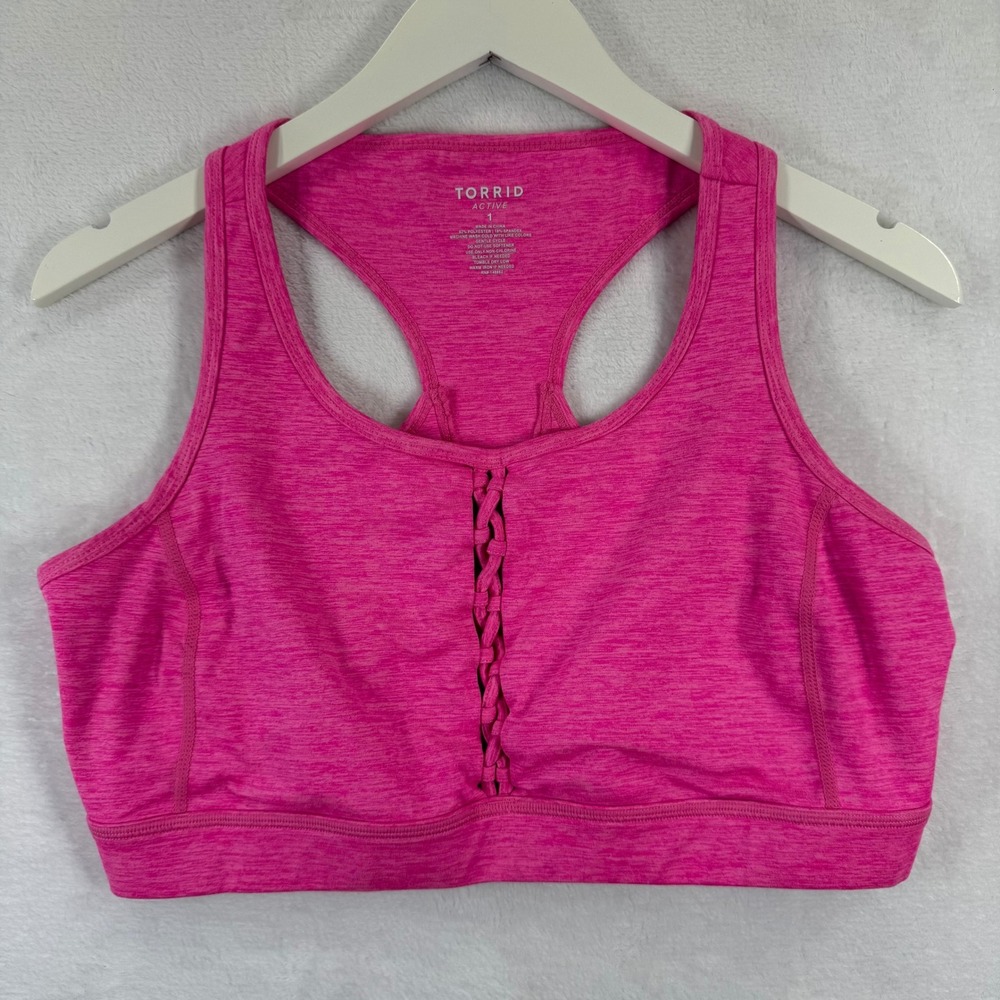 Torrid Active Pink Space Dye Lace Up Front Racerback Sports Bra Womens Size 1